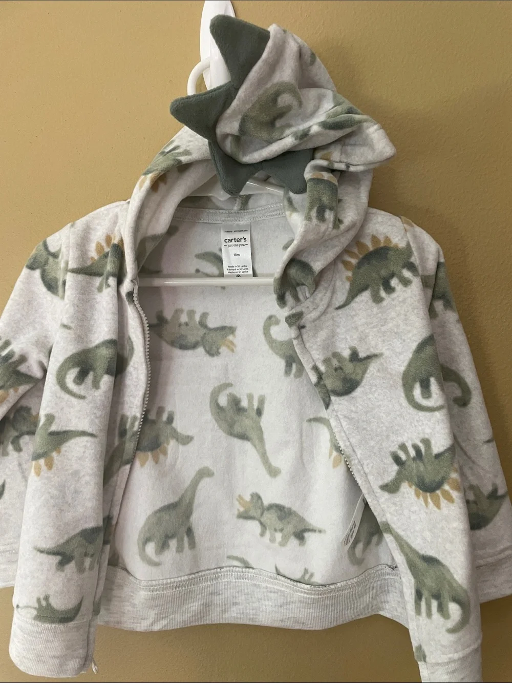 NWT 3-Piece Carter's Green Striped Bodysuit, Olive Pants & Dino Hooded Jacket